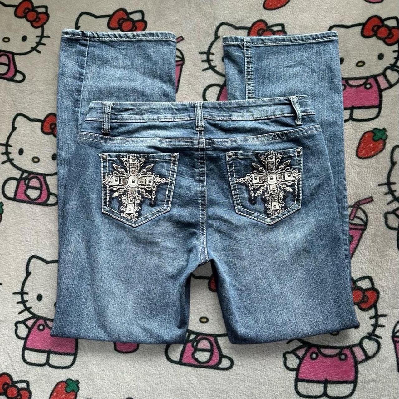 Weekend Bootcut Jeans Size 12 Y2K Cross Embellished 4