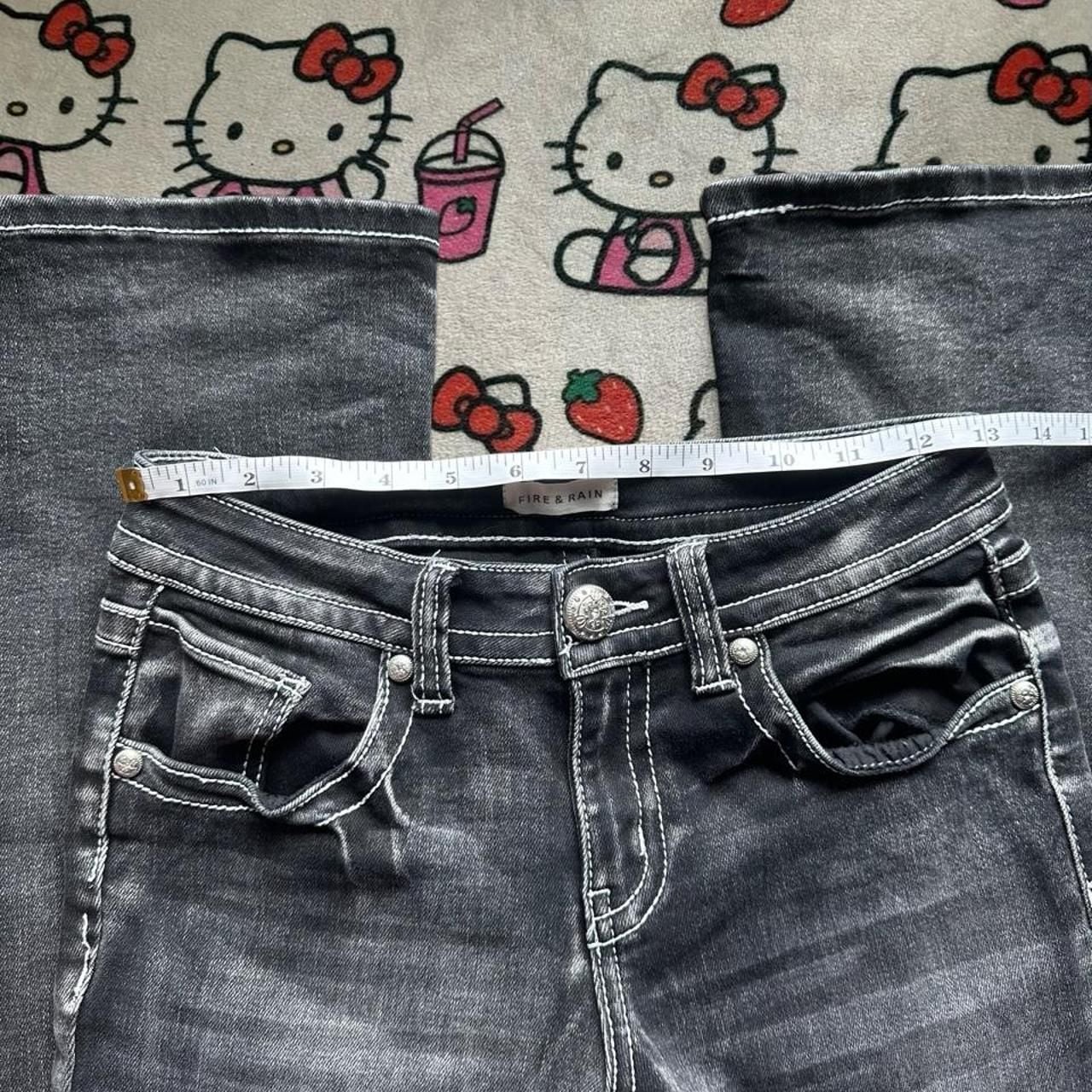 Fire & Rain Low Rise Flare Jeans Size 7 Grey Rhinestone Cross Pockets 5