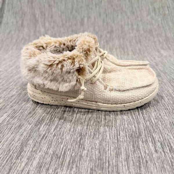 Hey Dude Kids Cream Faux-Fur Cuffed Slip-On