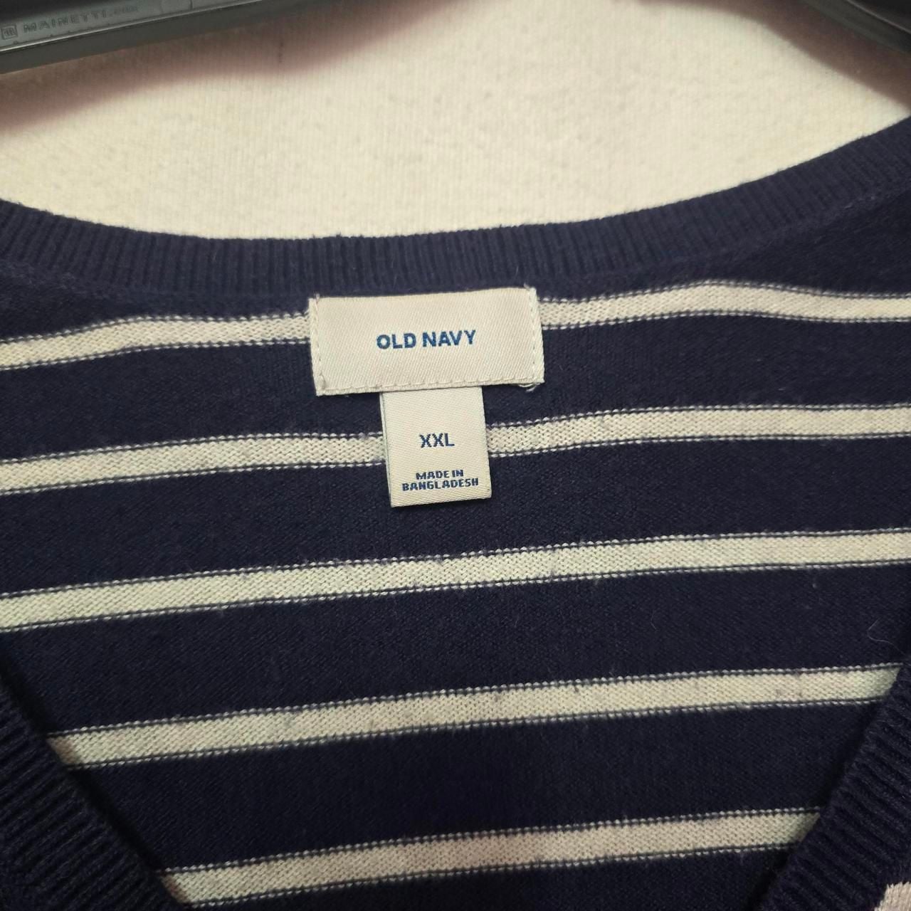 Old Navy Striped V-Neck Sweater Size XXL Navy Blue White Long Sleeve 3