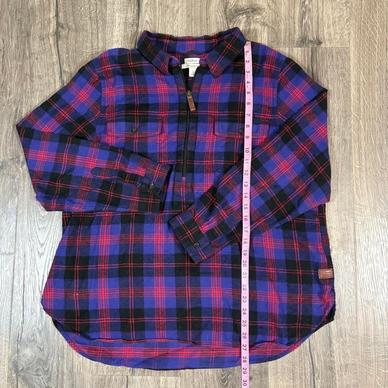 LL Bean Plaid Flannel 1/2 Zip Shirt Jacket Size XL Blue Red 8