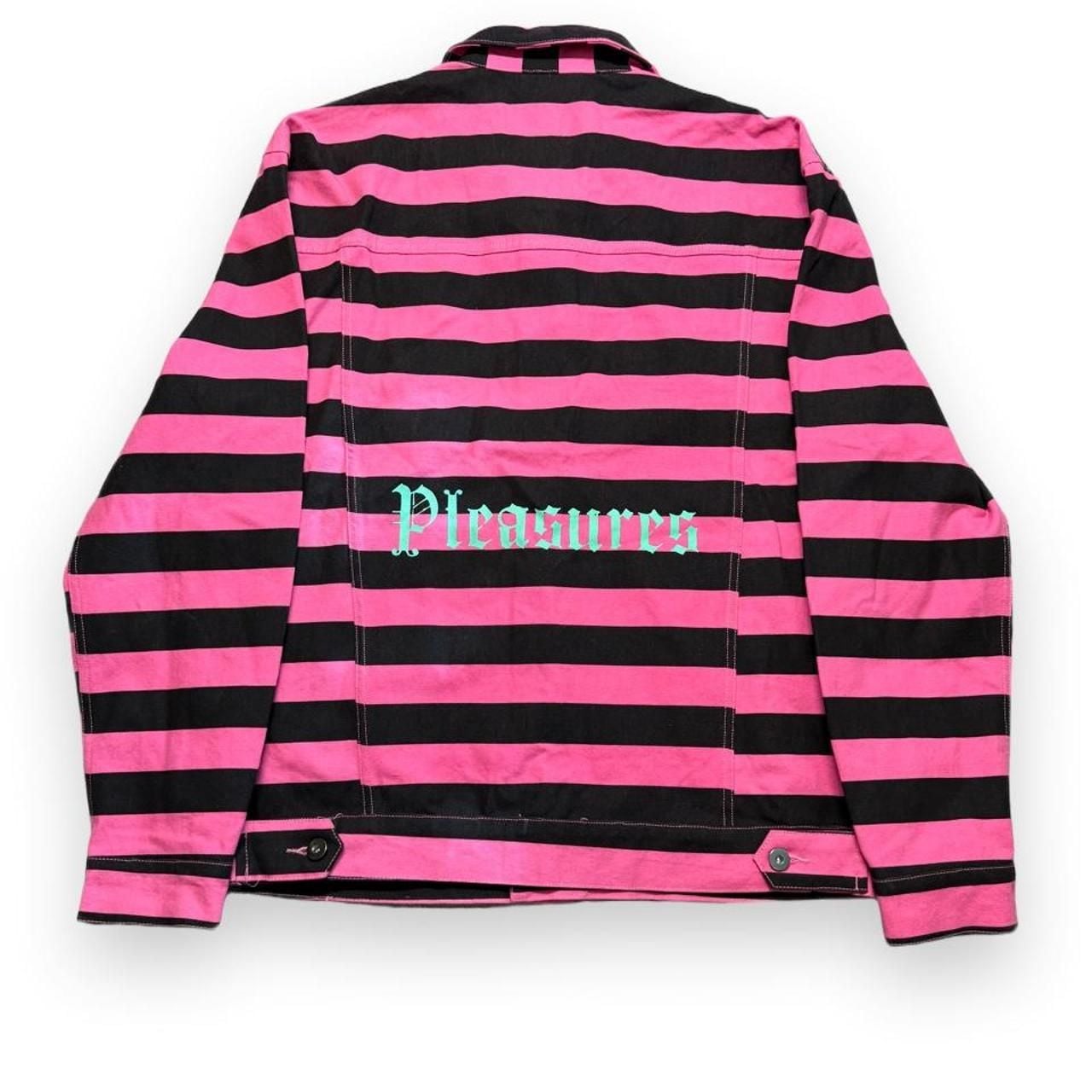 Pleasures Striped Jacket Large Pink Black Button Up 8
