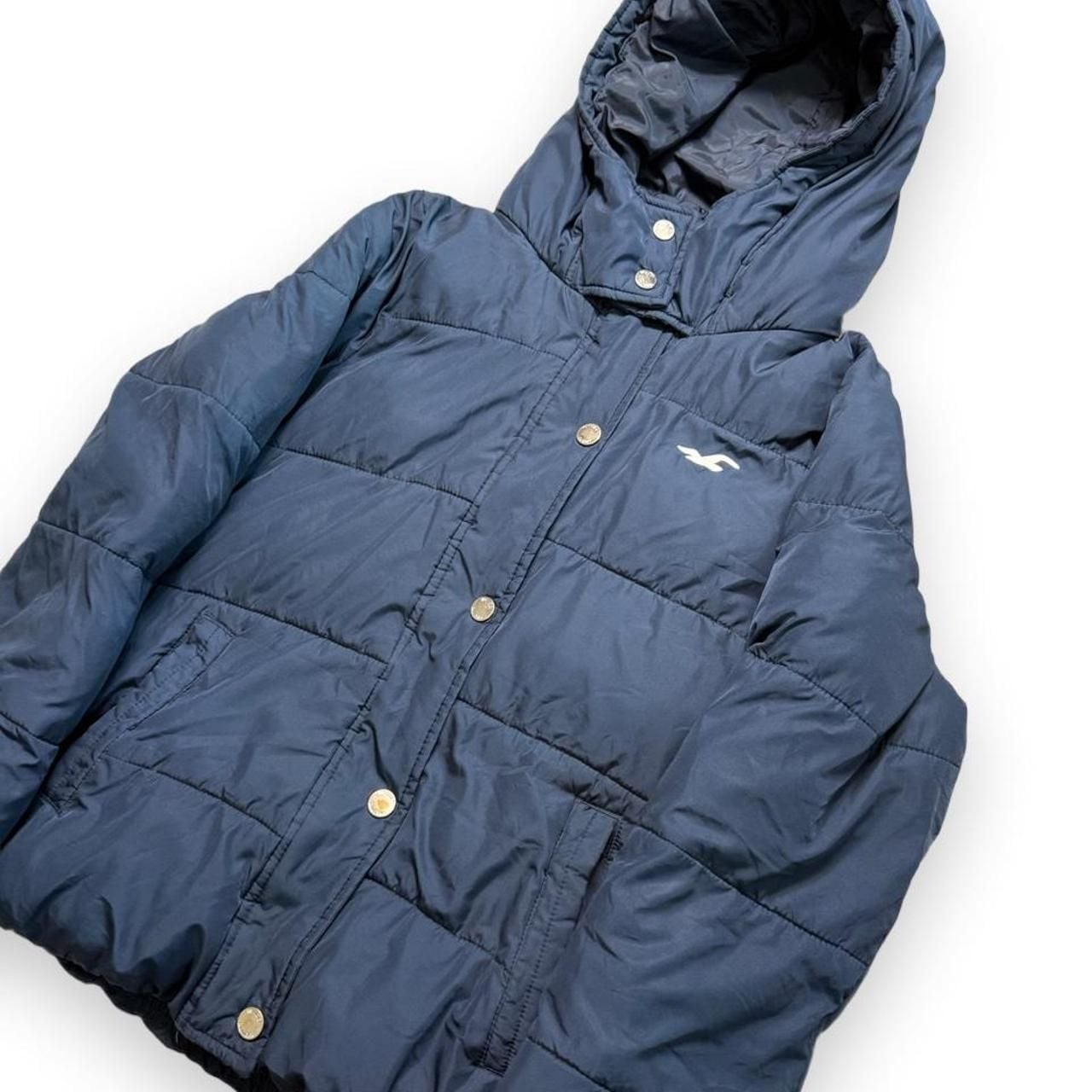 Hollister Puffer Jacket Size M Navy Blue Winter Coat 3