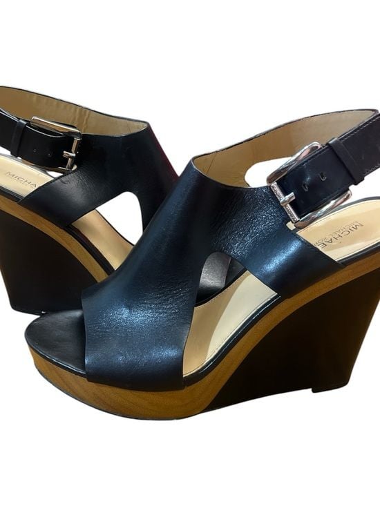 Michael Kors Josephine Black Leather Platform Wedge Sandals size 10 2