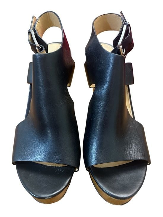 Michael Kors Josephine Black Leather Platform Wedge Sandals size 10 3