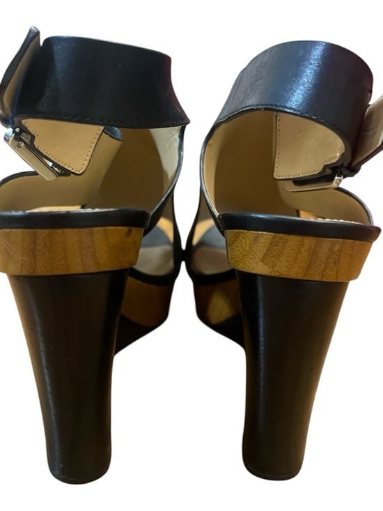 Michael Kors Josephine Black Leather Platform Wedge Sandals size 10 4