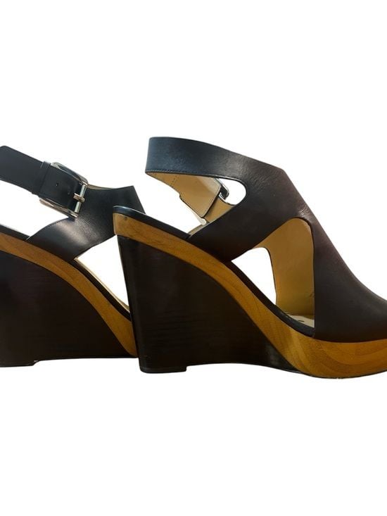 Michael Kors Josephine Black Leather Platform Wedge Sandals size 10 5