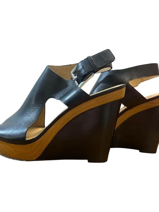 Michael Kors Josephine Black Leather Platform Wedge Sandals size 10 6