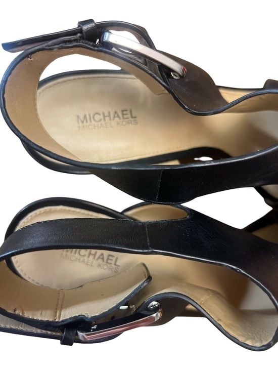 Michael Kors Josephine Black Leather Platform Wedge Sandals size 10 7