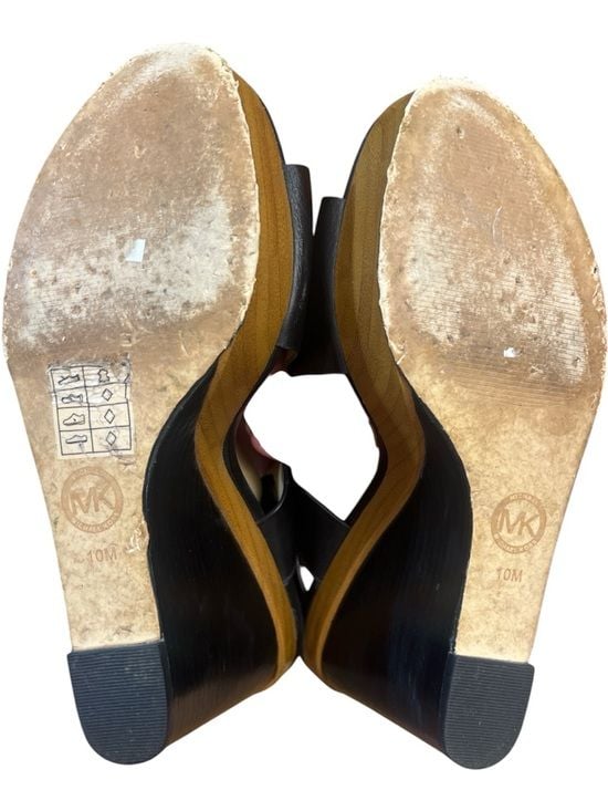 Michael Kors Josephine Black Leather Platform Wedge Sandals size 10 9