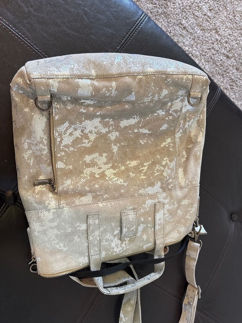 Metallic Silver Suede Bag/Backpack 4