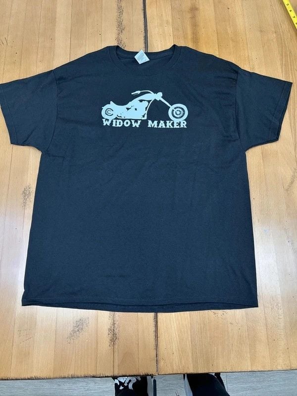 Black Tee with White 'Widow Maker' Motorcycle Graphic 3