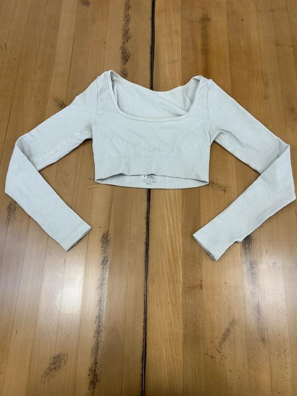 Cream Ivory Ribbed Long Sleeve Crop Top 3