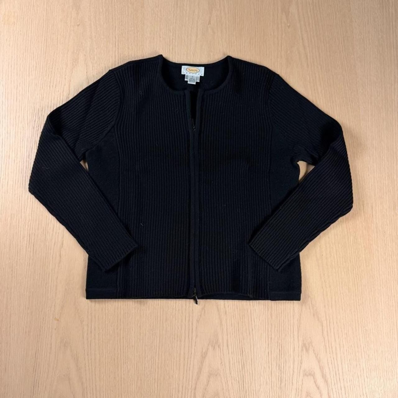 Talbots Full Zip Cardigan Size PM Black Wool 2