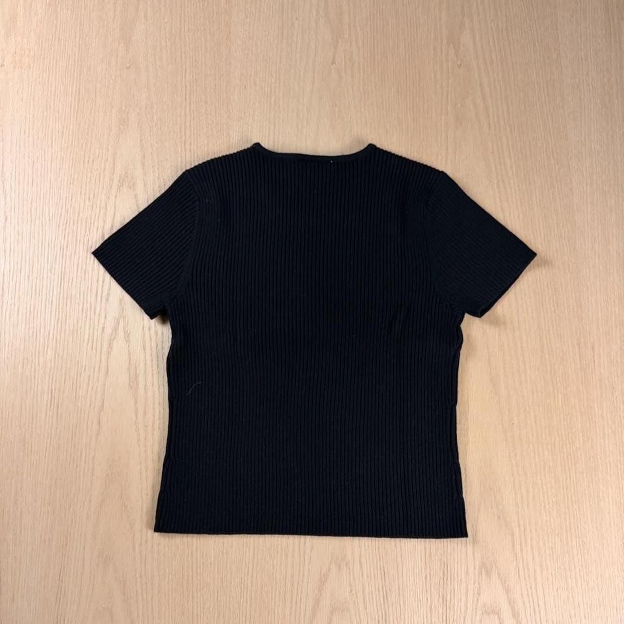 Talbots Petites Ribbed Knit Sweater Size M Black Short Sleeve Wool Top 5