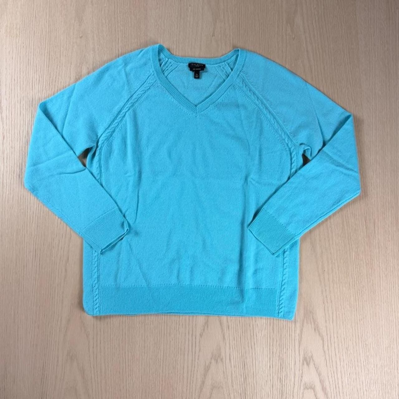 Talbots Cashmere V-Neck Sweater Lp Turquoise Blue Cable Knit Pullover 2