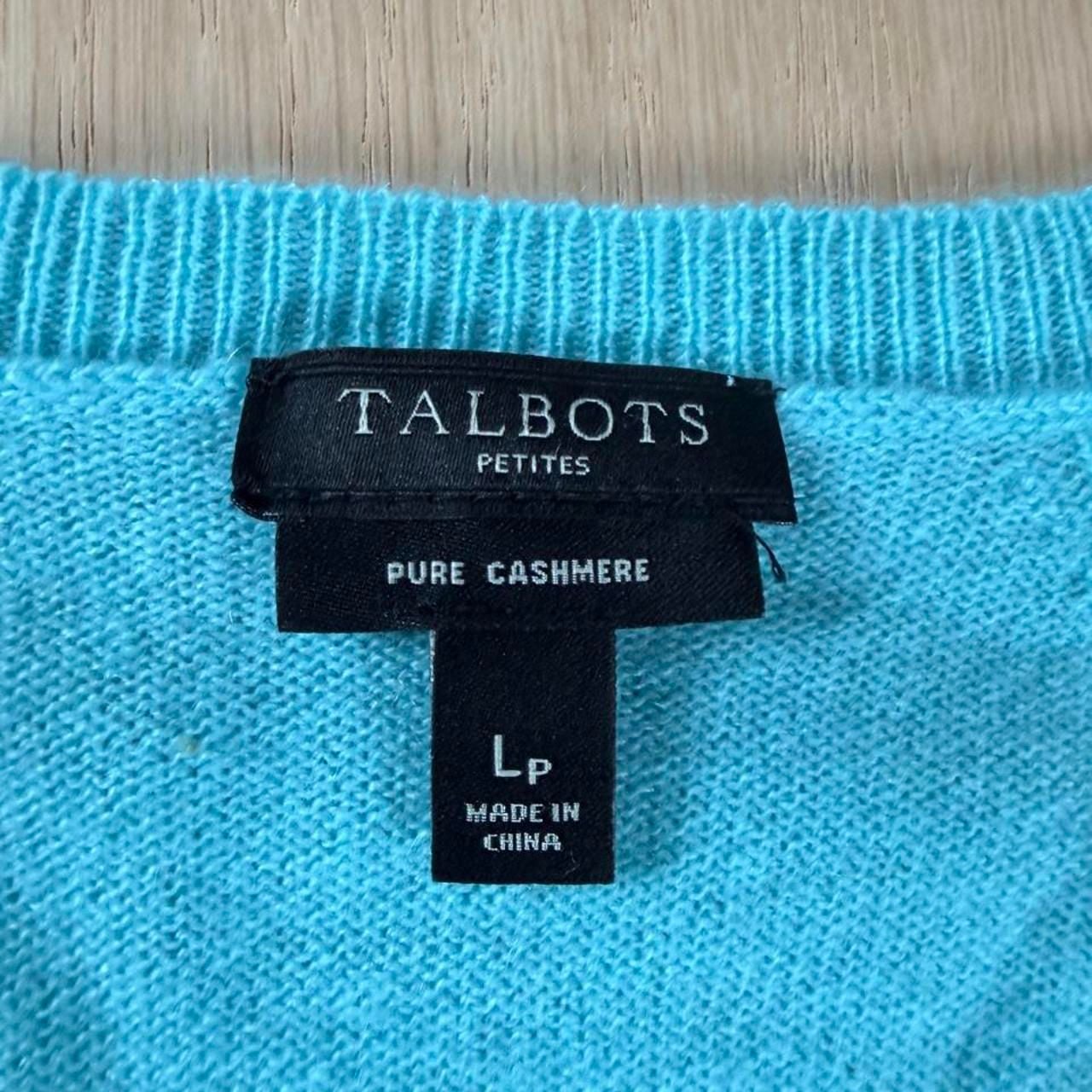 Talbots Cashmere V-Neck Sweater Lp Turquoise Blue Cable Knit Pullover 3