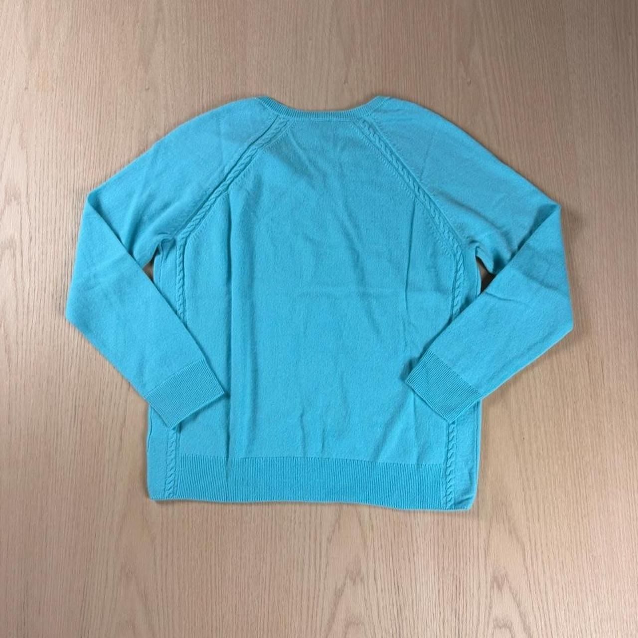 Talbots Cashmere V-Neck Sweater Lp Turquoise Blue Cable Knit Pullover 4