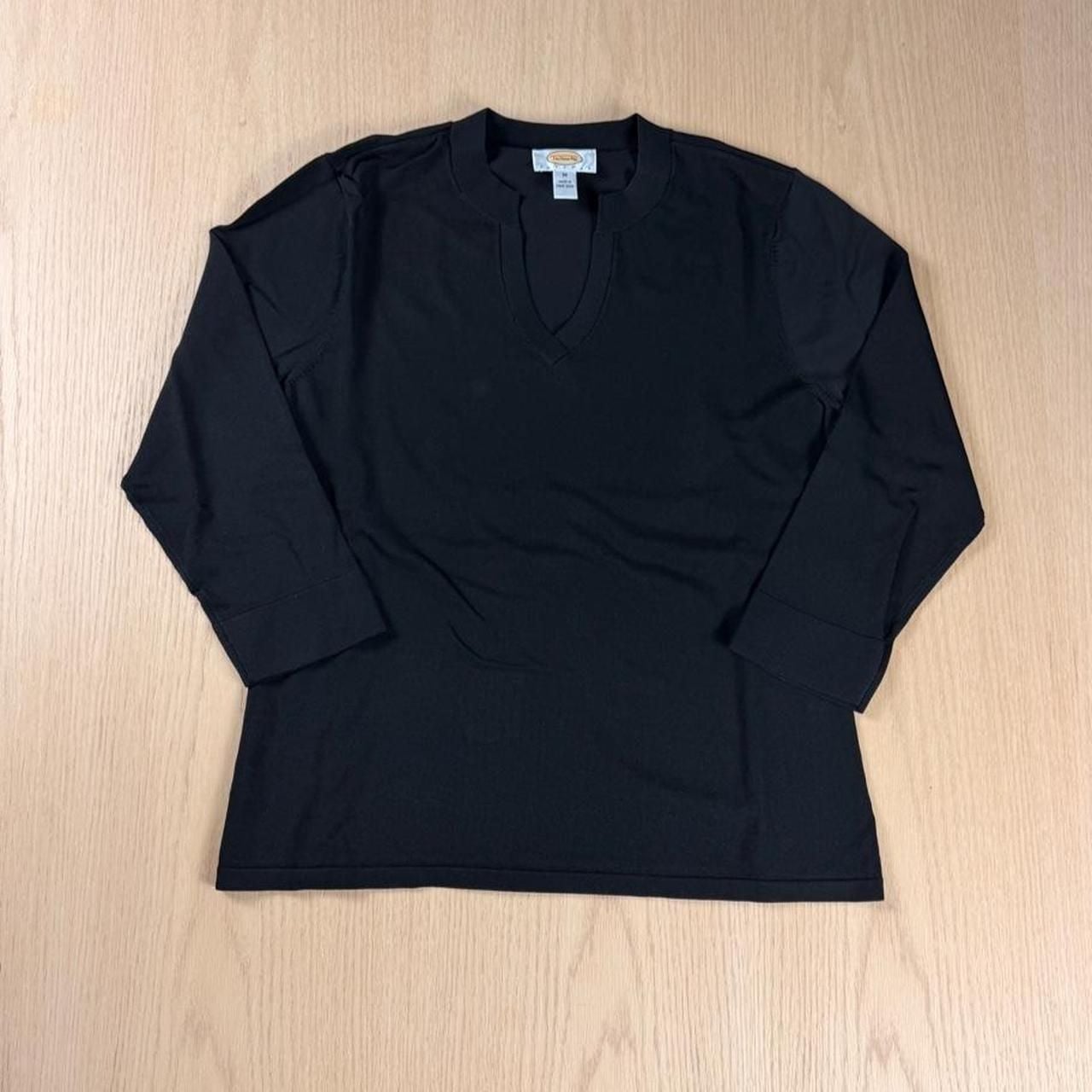 Talbots Petites V-Neck Blouse Size M Black Long Sleeve Knit 2