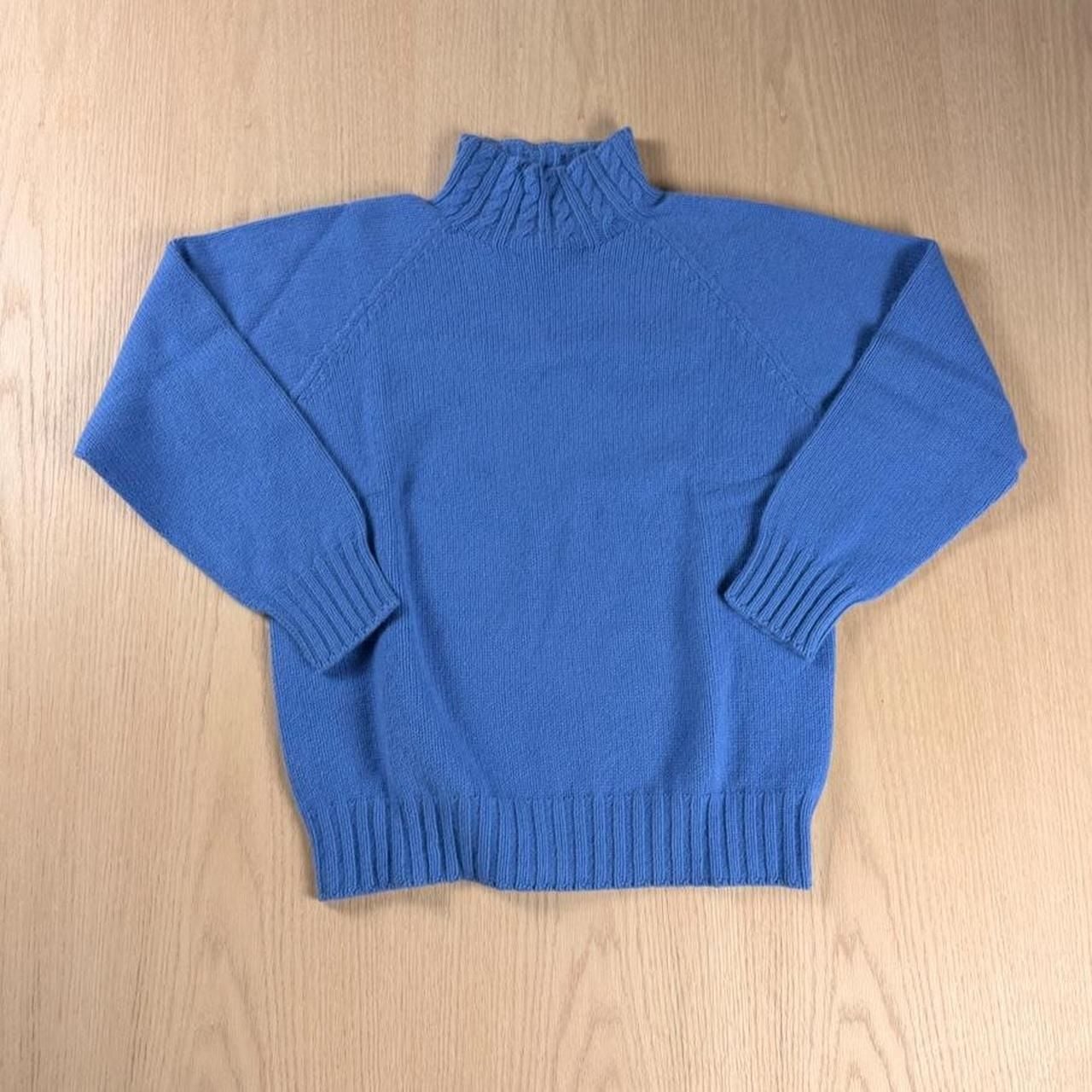 Harley of Scotland Mock Neck Sweater Size S Blue Merino Wool Angora 2