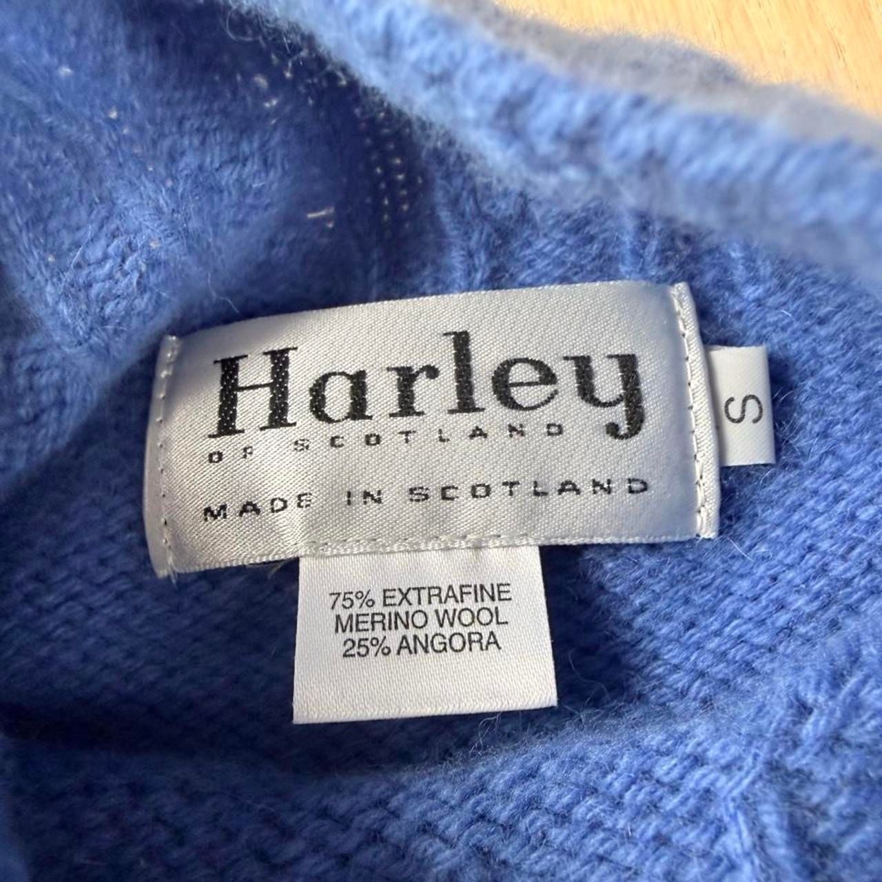 Harley of Scotland Mock Neck Sweater Size S Blue Merino Wool Angora 3
