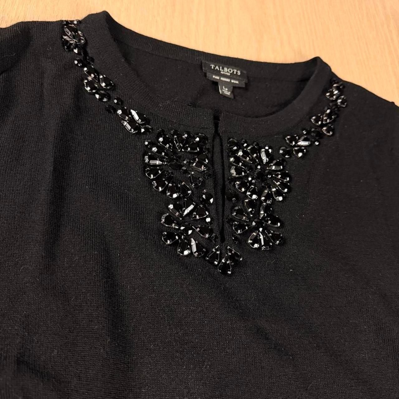Talbots Petites Merino Wool Beaded Sweater Lp Black Keyhole 4