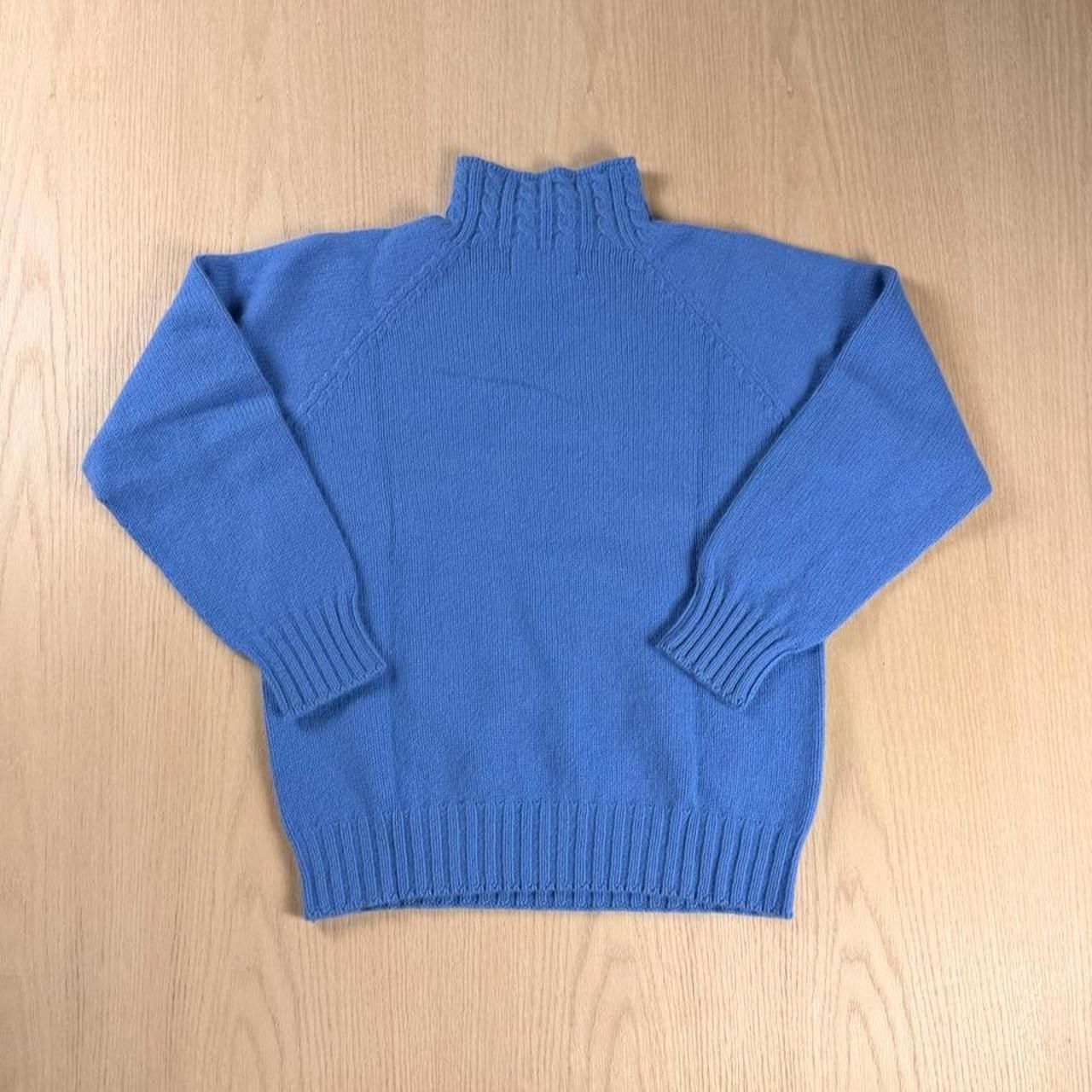 Harley of Scotland Mock Neck Sweater Size S Blue Merino Wool Angora 4