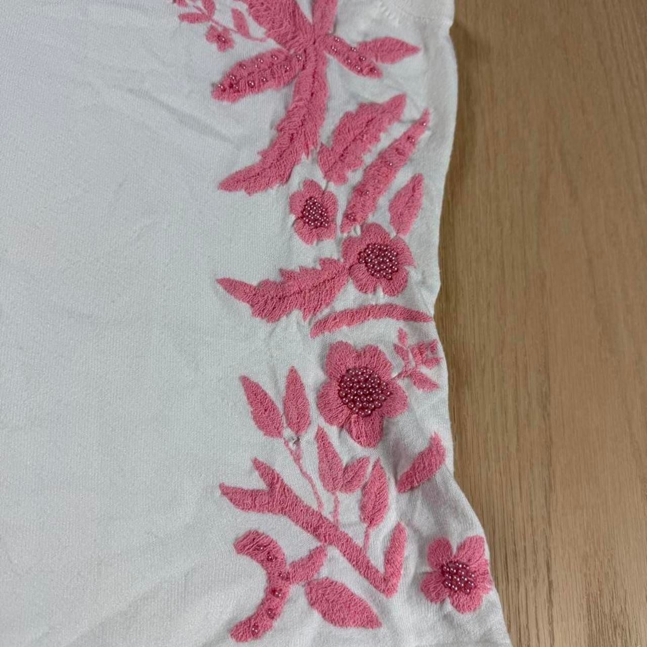 Cabo Embroidered Floral Beaded Tank Top Size M White Pink Knit 3
