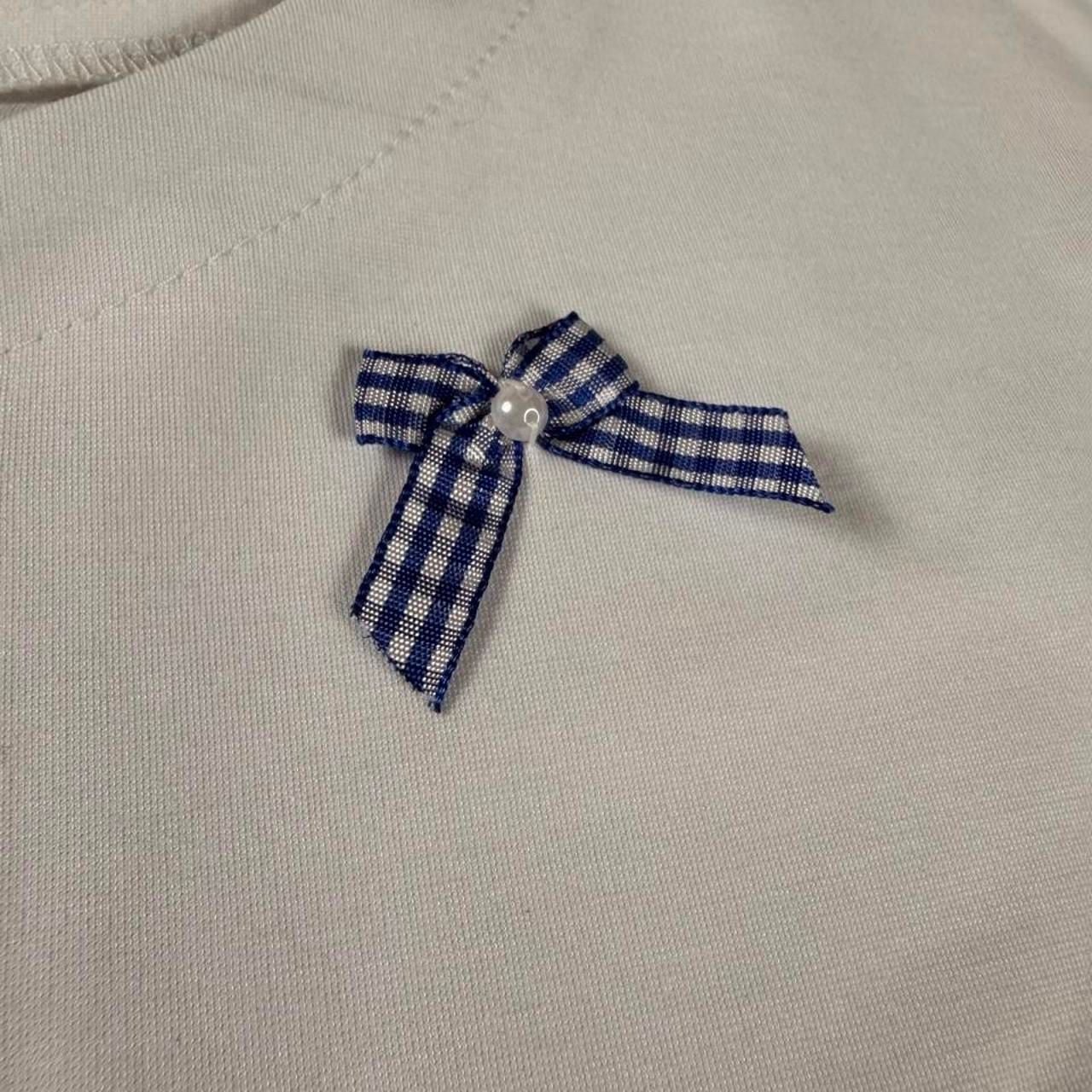 Leo & Ugo Gingham Bow T-Shirt Size 2 White Blue New With Tags 5