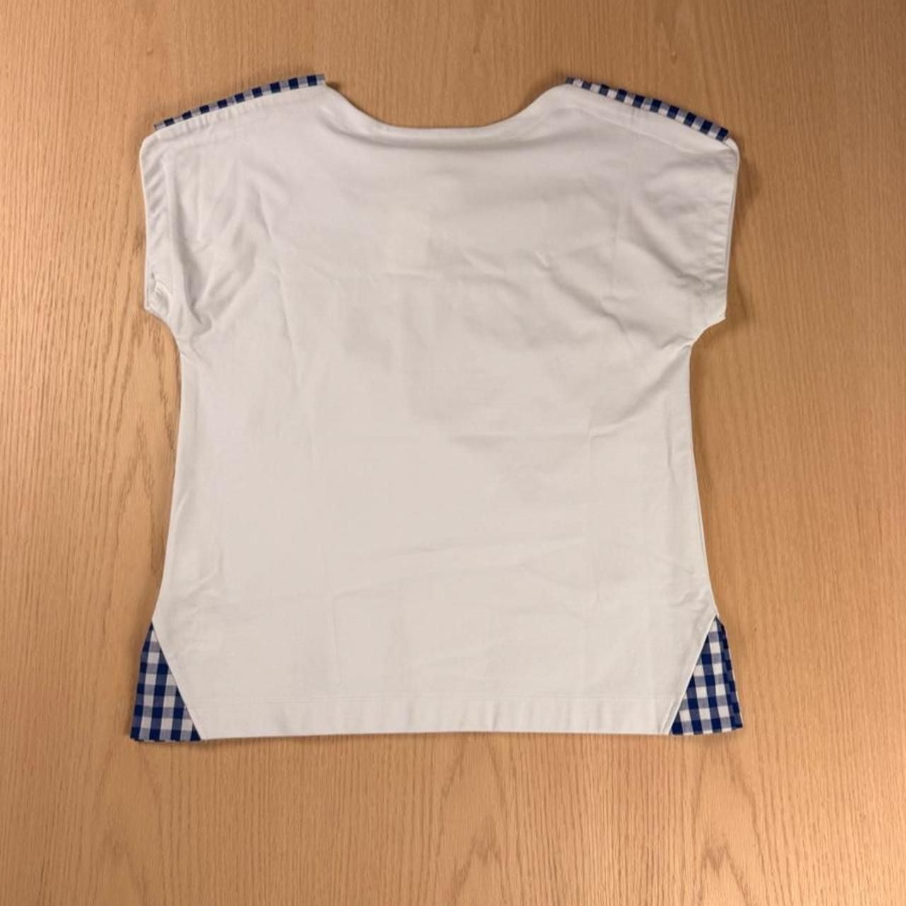 Leo & Ugo Gingham Bow T-Shirt Size 2 White Blue New With Tags 6