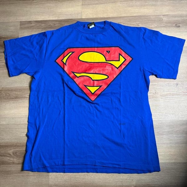 Warner Bros Superman T-Shirt Size XL Vintage 2000 DC Comics Blue