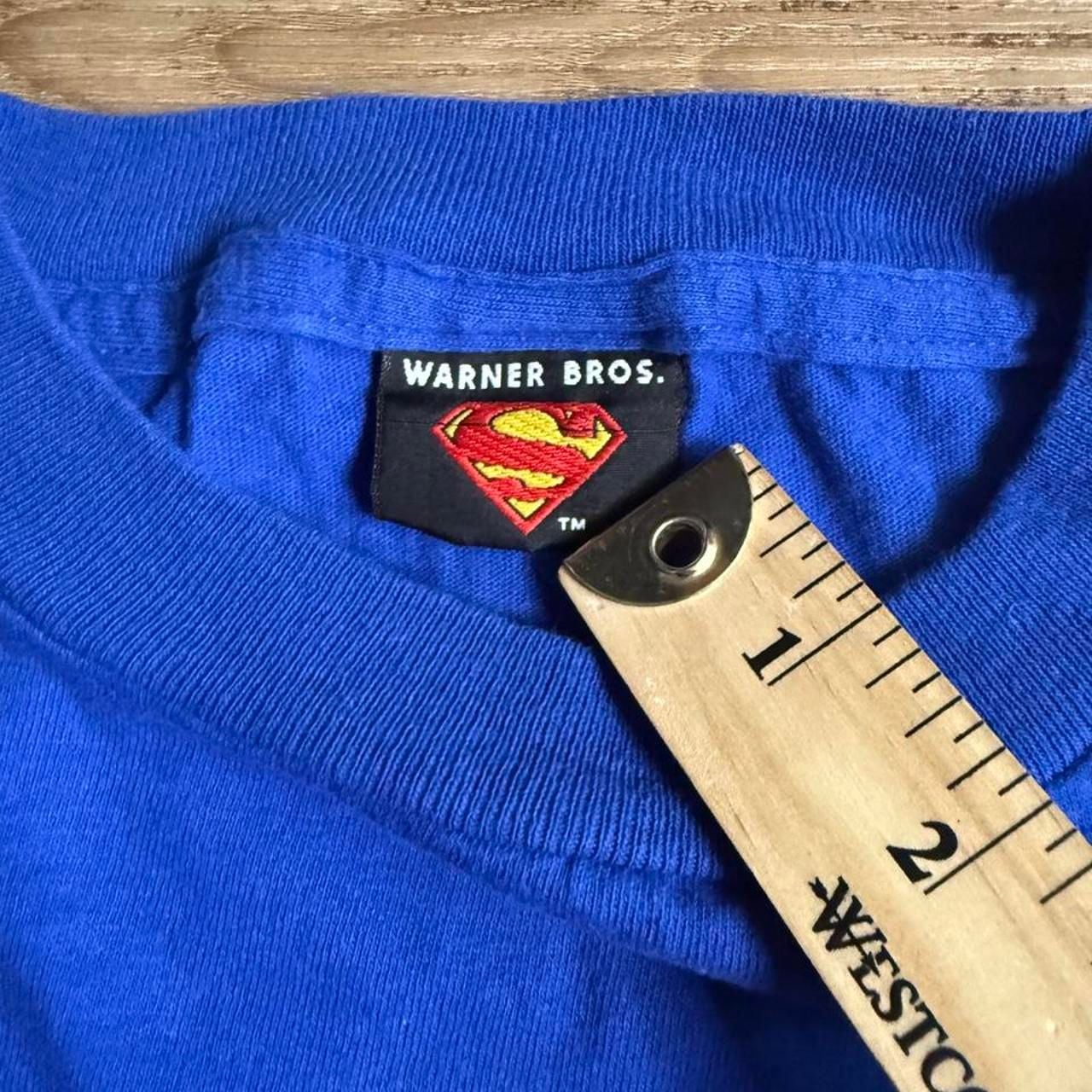 Warner Bros Superman T-Shirt Size XL Vintage 2000 DC Comics Blue 3