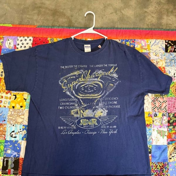 Gildan Super Charged RNR Motor T-Shirt Size XL Blue Heavy Cotton