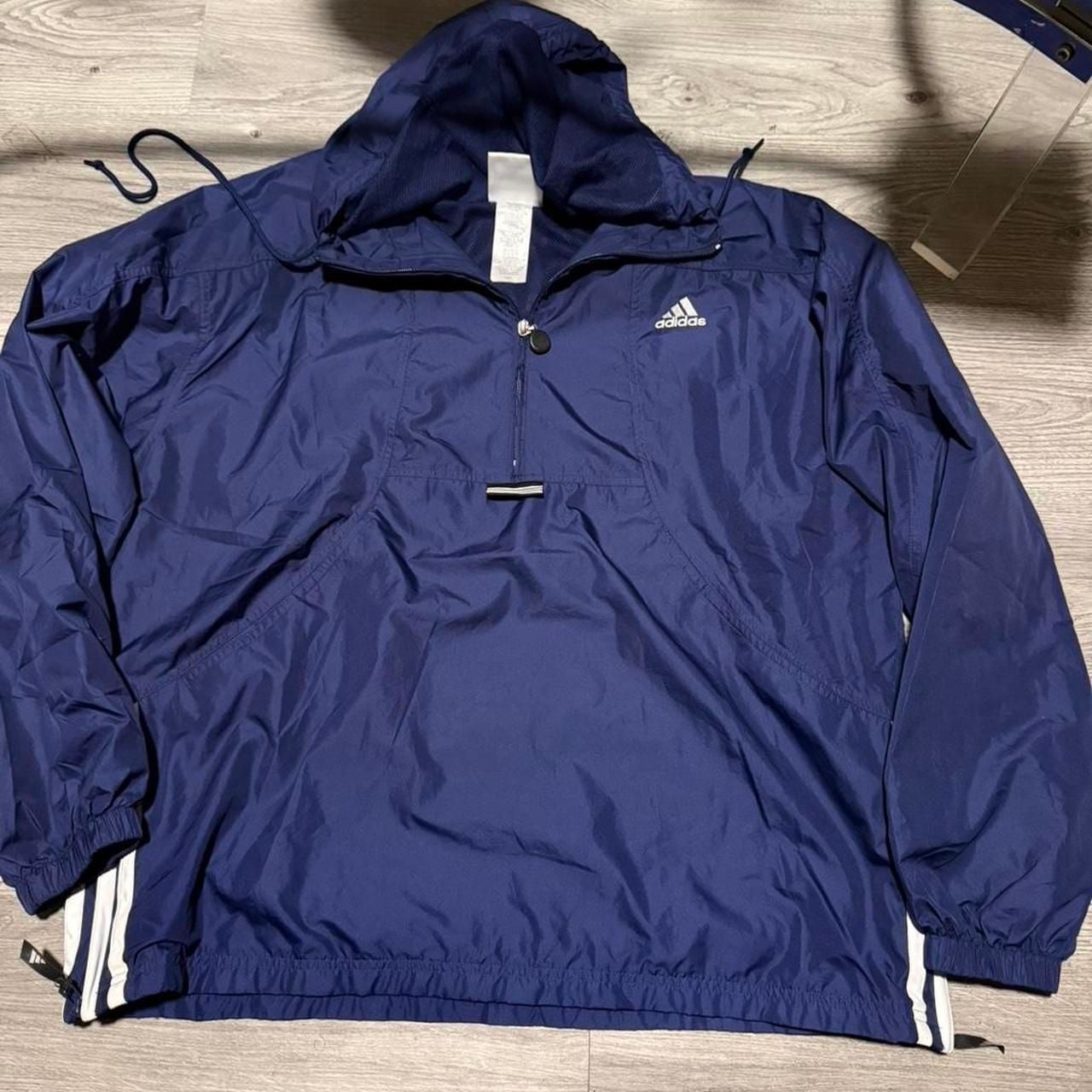 Adidas Windbreaker Jacket Size XL Navy Blue Hooded Pullover 2