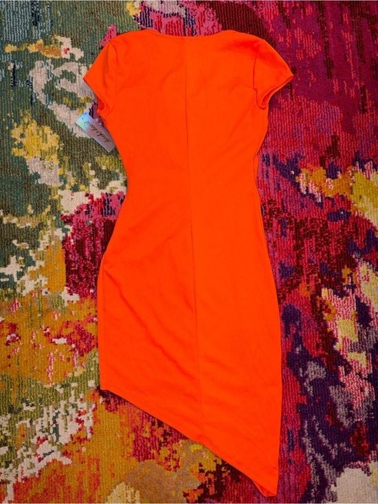 Derek Heart Bright Orange Asymmetrical Surplice Dress Small 5