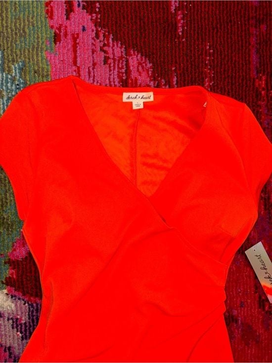Derek Heart Bright Orange Asymmetrical Surplice Dress Small 6