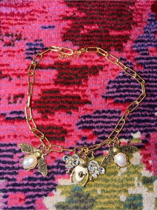 Luxe 3D Gold Bee Pendant Necklace with White Pearl and Crystal Accents 7