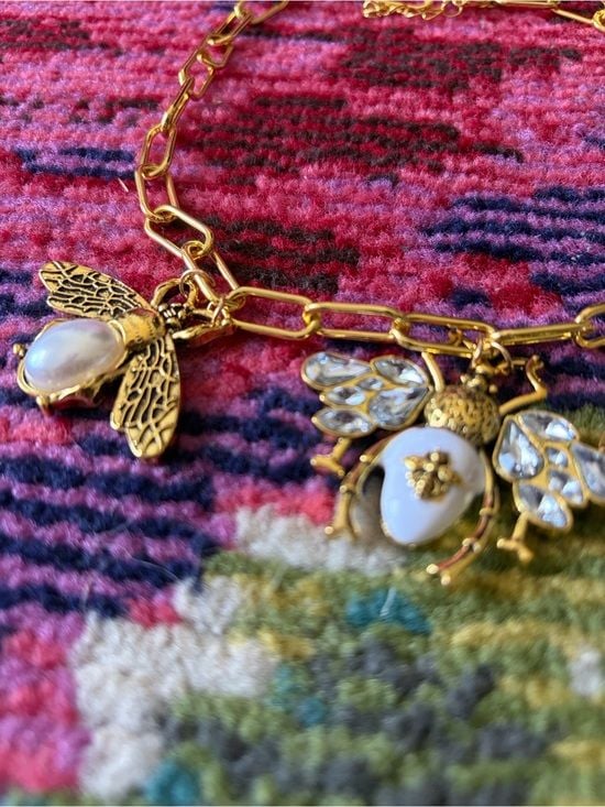 Luxe 3D Gold Bee Pendant Necklace with White Pearl and Crystal Accents 8