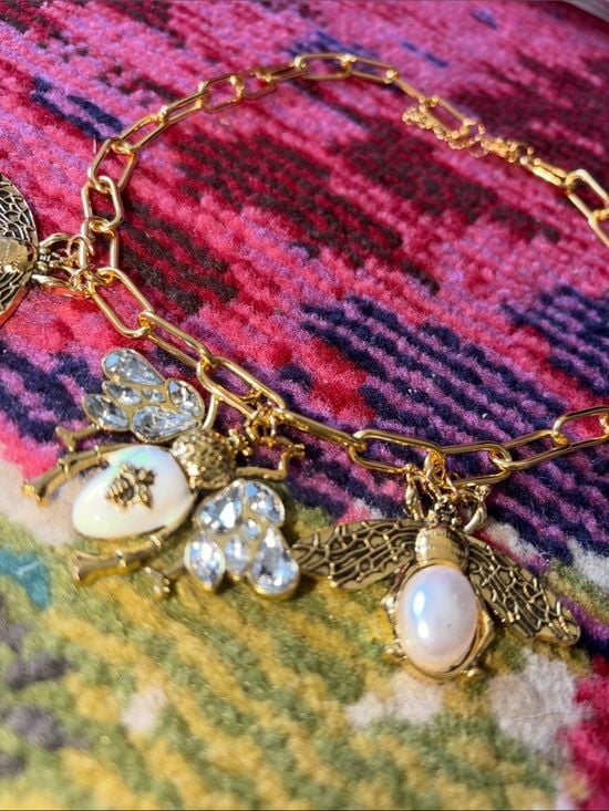 Luxe 3D Gold Bee Pendant Necklace with White Pearl and Crystal Accents 9