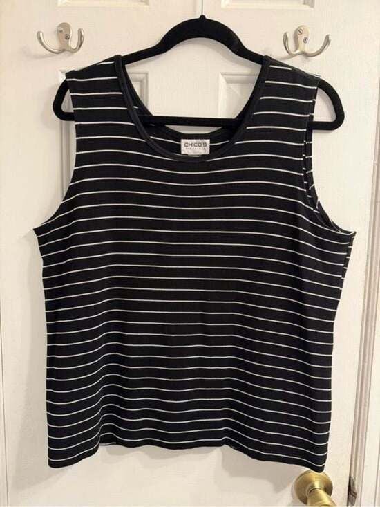 Chico's Black and White Striped Sleeveless Tank XL 3