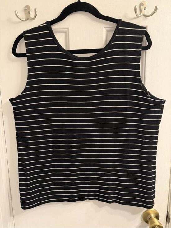 Chico's Black and White Striped Sleeveless Tank XL 4