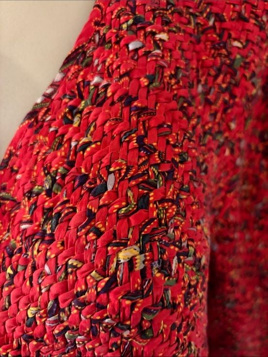 Chico's Silk Braided Red Multicolor Tweed Open-Front Jacket Size L/XL 4
