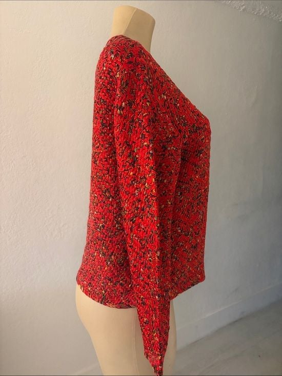 Chico's Silk Braided Red Multicolor Tweed Open-Front Jacket Size L/XL 5