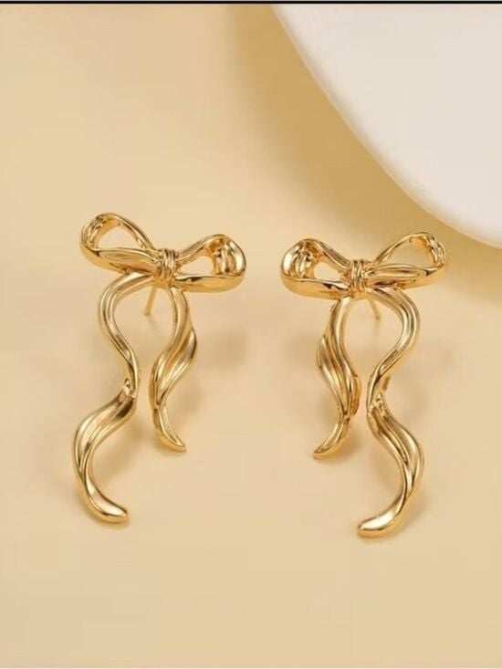 Gold Bow Drop Earrings for Women 3