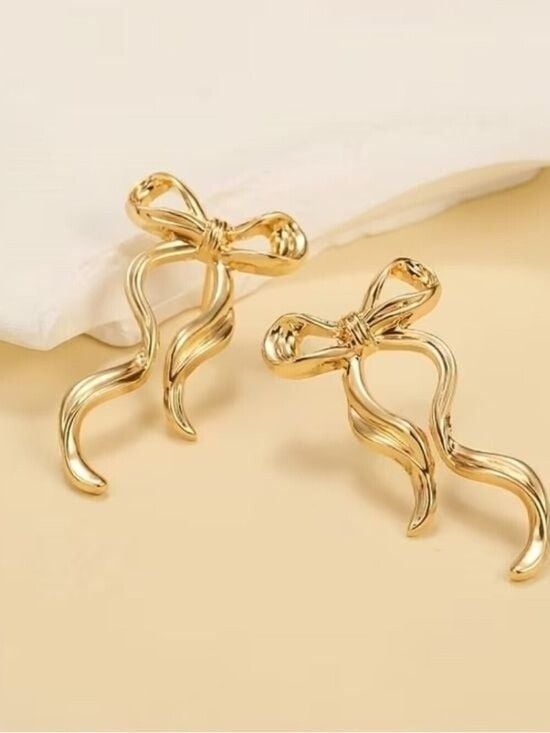 Gold Bow Drop Earrings for Women 4