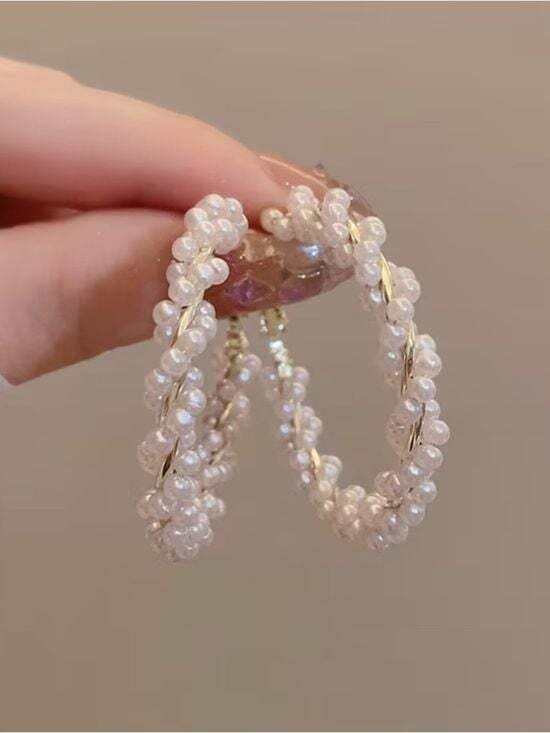Pearl-Wrapped Hoop Earrings - White 2