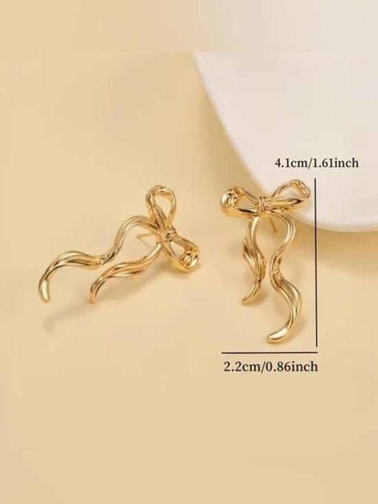 Gold Bow Drop Earrings for Women 5