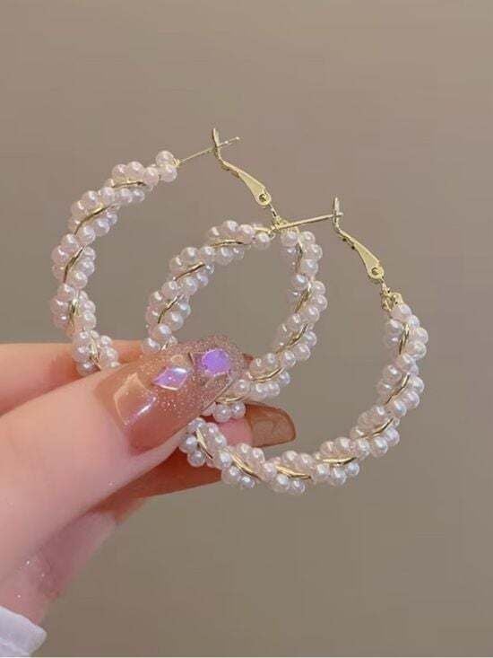 Pearl-Wrapped Hoop Earrings - White 3