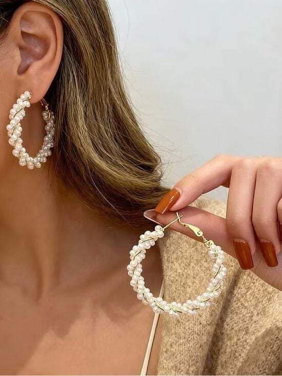 Pearl-Wrapped Hoop Earrings - White 4