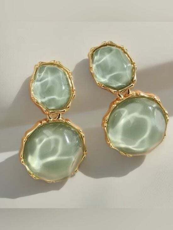Gold-Edged Mint Green Double Drop Earrings - Women Jewelry 3